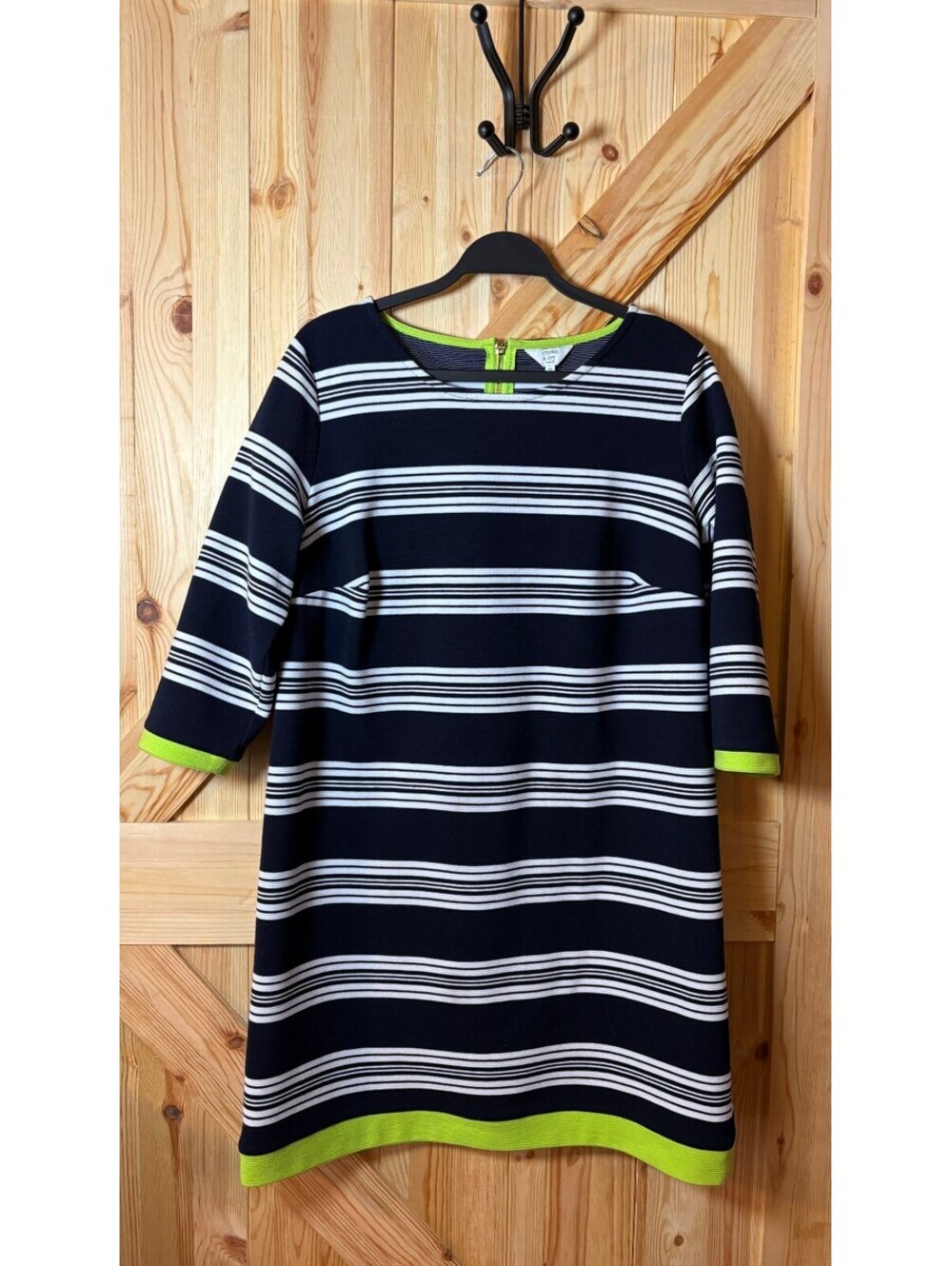 Crown & Ivy Navy Blue and White Striped Dress with Lime Green Trim Size 0X
